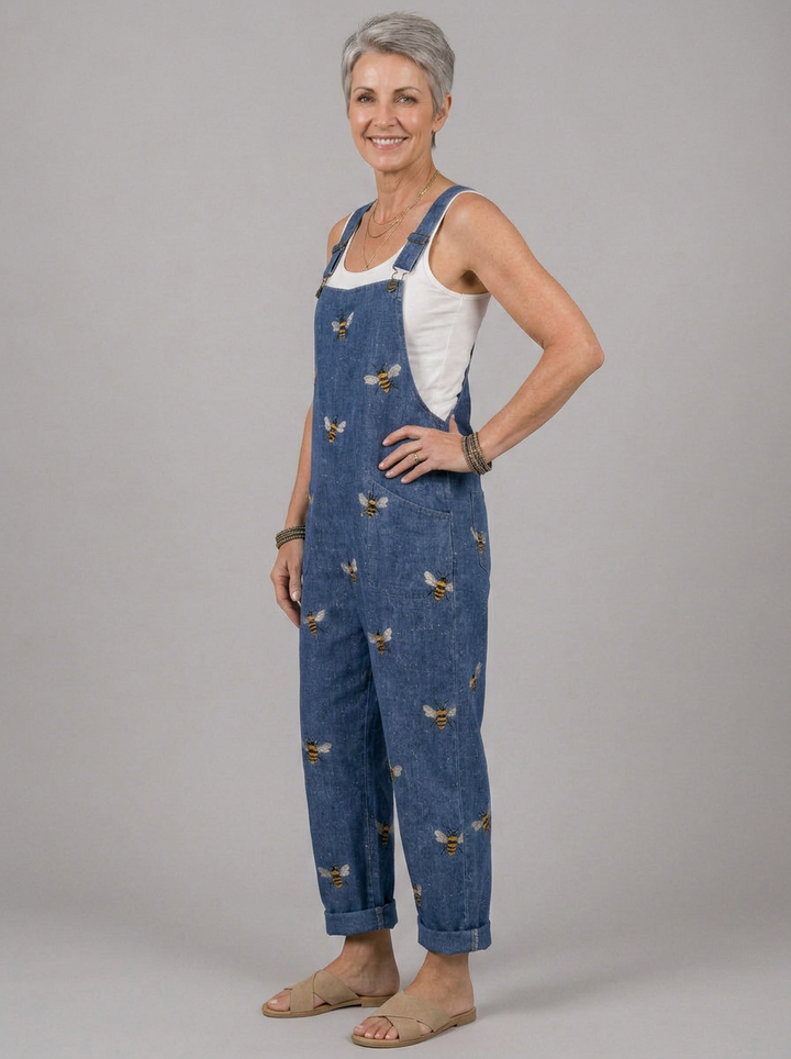 Mia - Embroidered denim romper