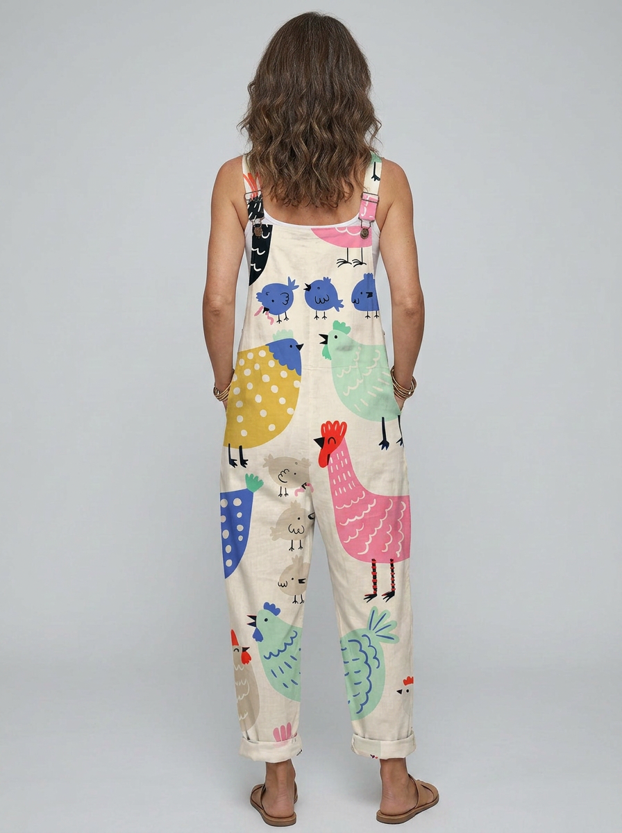 Eilis - Printed jumpsuit with playful chickens