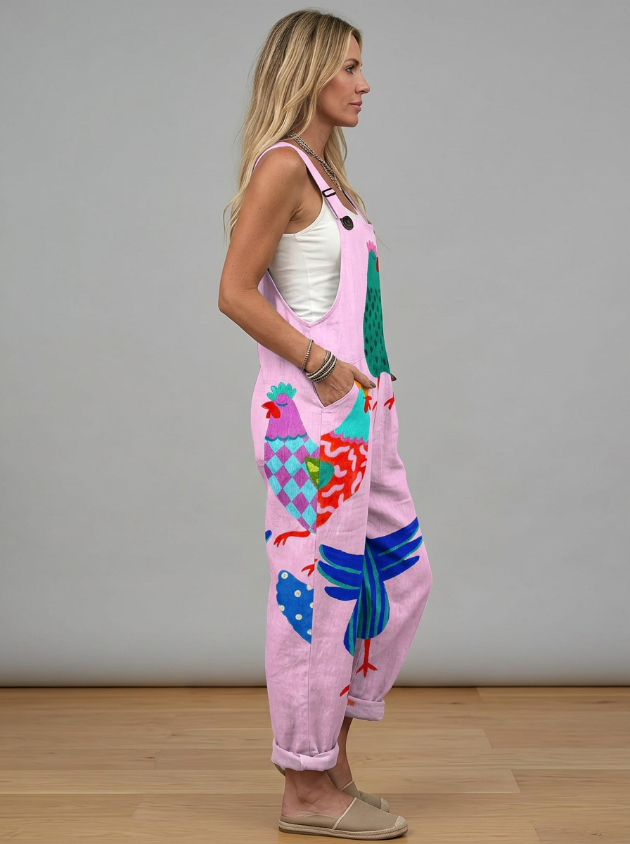 Eabha - Printed romper with folk chickens