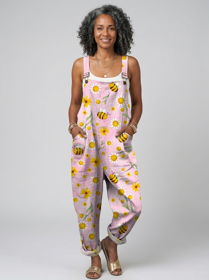 Una - Romantic jumpsuit with bee floral print