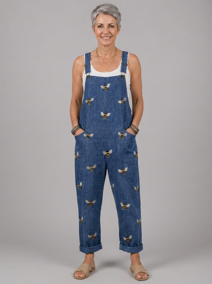 Mia - Embroidered denim romper