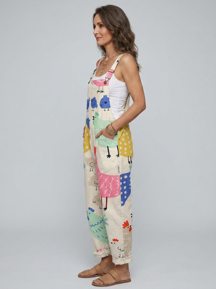 Eilis - Printed jumpsuit with playful chickens