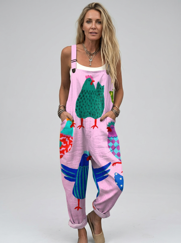 Eabha - Printed romper with folk chickens