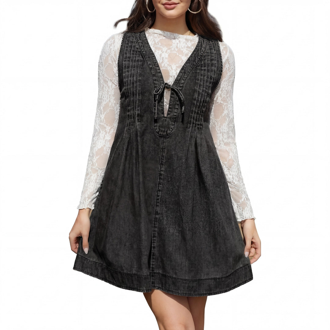ANNE™ – Oversized Vintage Style Sleeveless V Neck Mini Dress