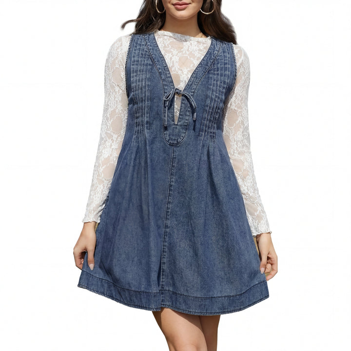 ANNE™ – Oversized Vintage Style Sleeveless V Neck Mini Dress