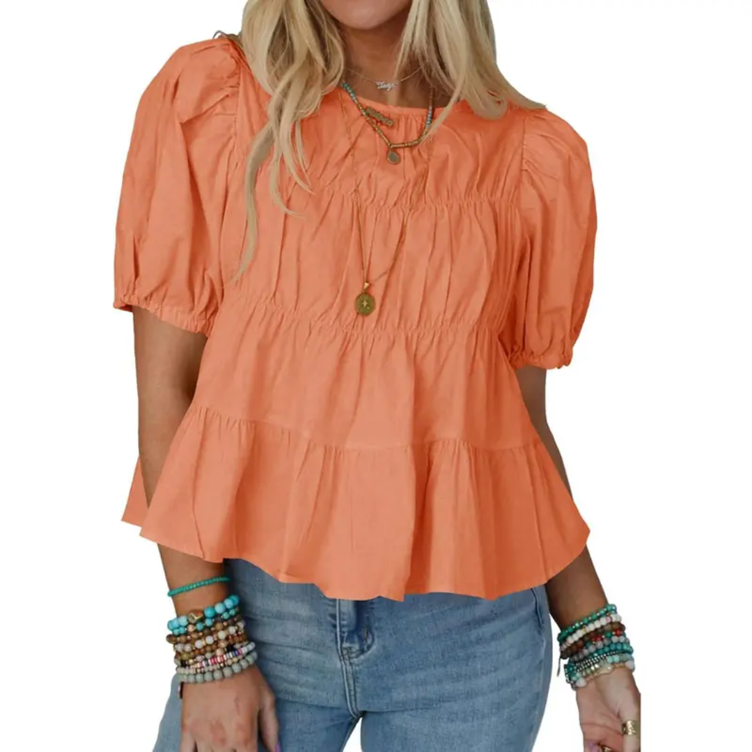 BREEZY™ – Puff Sleeve Pleated Babydoll Blouse