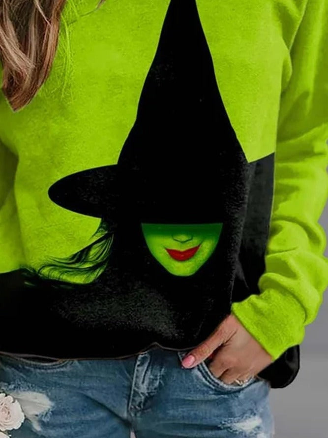 Sophia | Halloween-Inspired Print Loose Colour Block Round Neck Sweatshirt