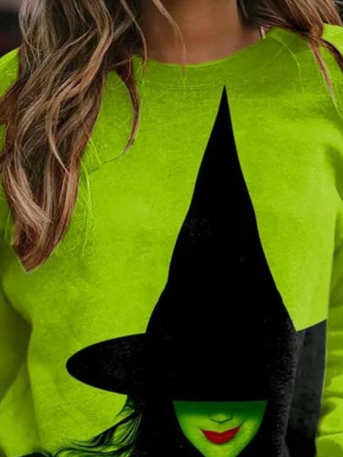 Sophia | Halloween-Inspired Print Loose Colour Block Round Neck Sweatshirt