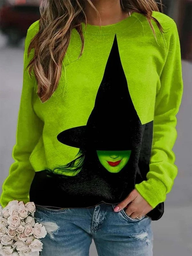 Sophia | Halloween-Inspired Print Loose Colour Block Round Neck Sweatshirt